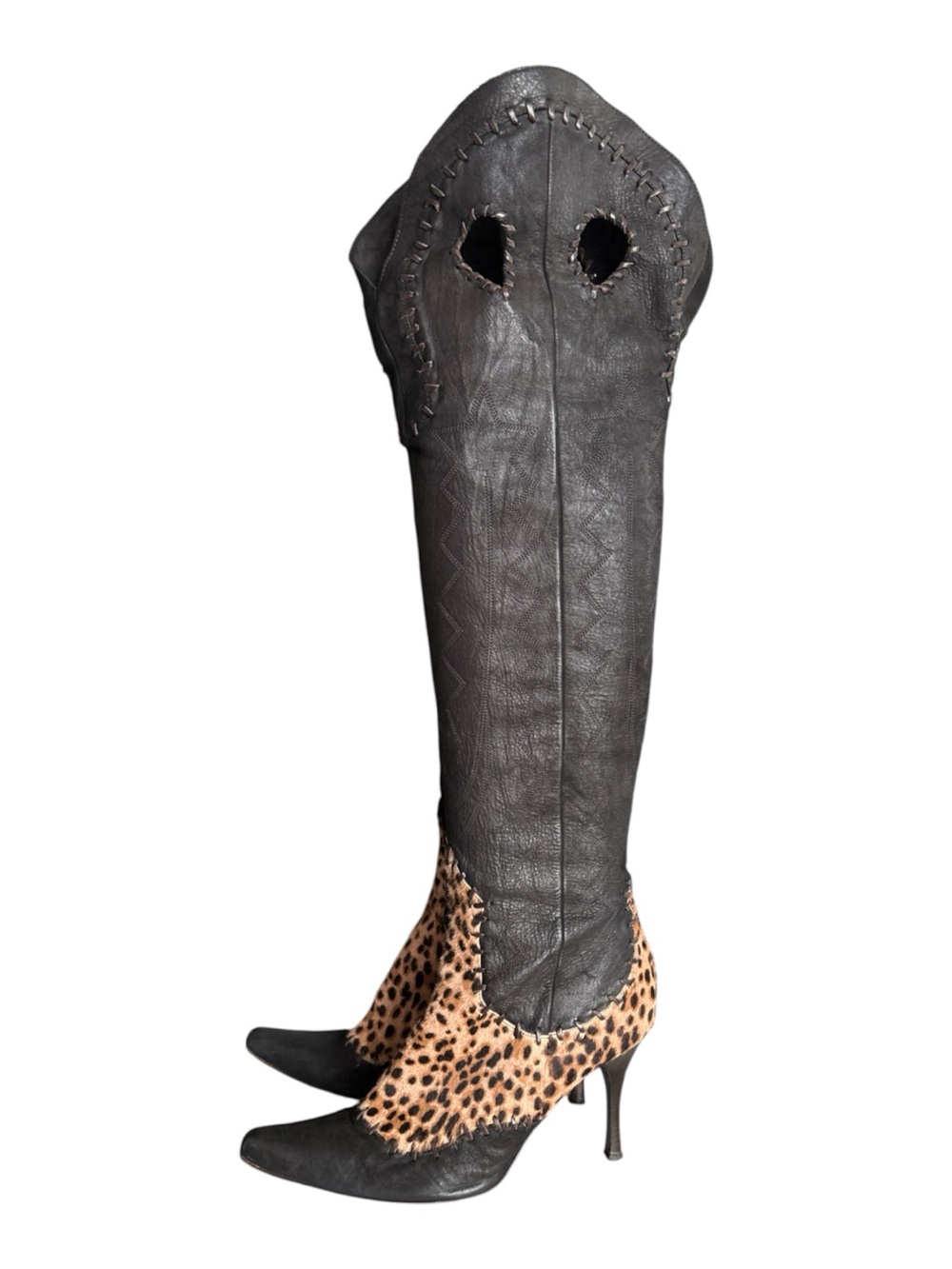 Vtg Donald J Pliner Western Couture Over the Knee Boots Leather & Calf Hair 10 M